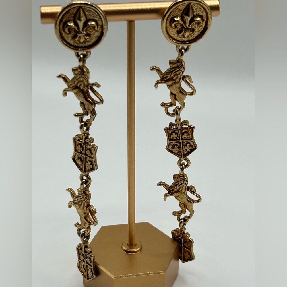 Regal Gold Lion and Shield Earrings